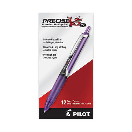 Precise V5RT Roller Ball Pen, Retractable, Extra-Fine 0.5 mm, Purple Ink, Purple Barrel