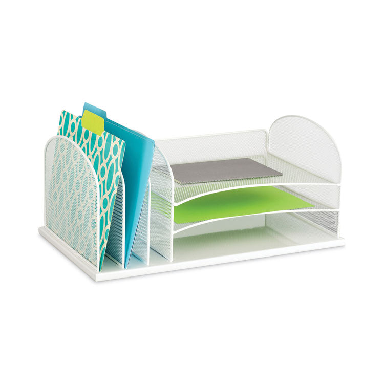 Onyx Desk Organizer with Three Horizontal and Three Upright Sections, Letter Size Files, 19.5 x 11.5 x 8.25, White