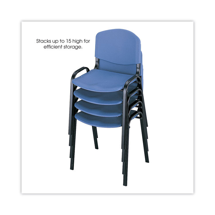 Stacking Chair, Supports Up to 250 lb, 18  Seat Height, Blue Seat, Blue Back, Black Base, 4/Carton
