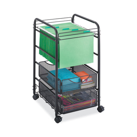 Onyx Mesh Open Mobile File with Drawers, Metal, 2 Drawers, 1 Bin, 15.75  x 17  x 27 , Black