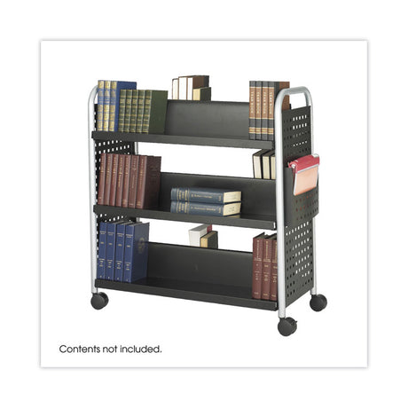 Scoot Double-Sided Book Cart, Metal, 6 Shelves, 1 Bin, 41.25  x 17.75  x 41.25 , Black