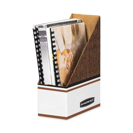 Corrugated Cardboard Magazine File, 4 x 9 x 11.5, Wood Grain, 12/Carton