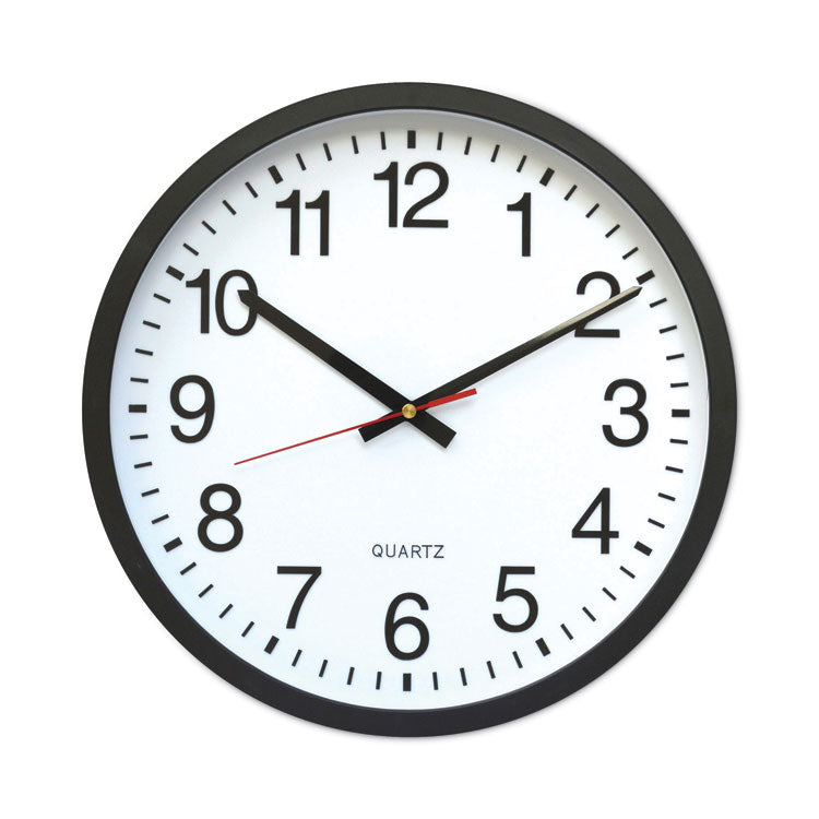 Classic Round Wall Clock, 12.63" Overall Diameter, Black Case, 1 AA (sold separately)