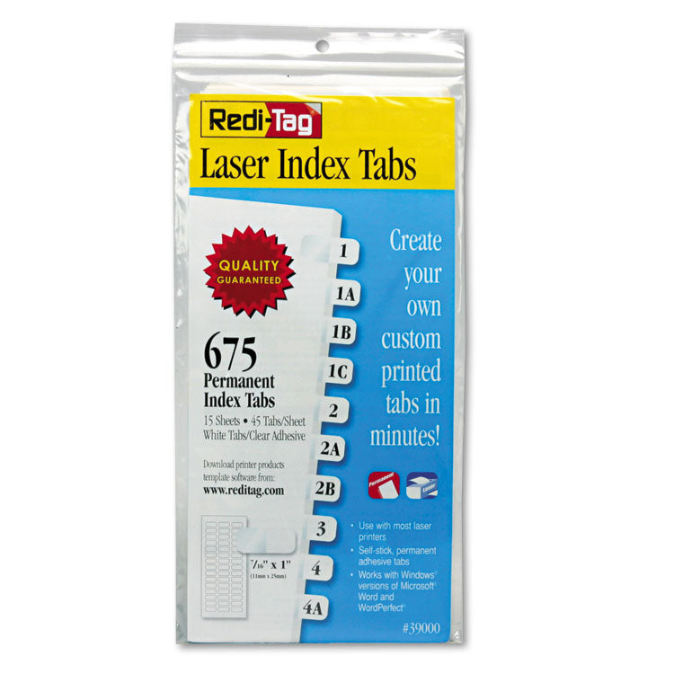 Laser Printable Index Tabs, 1/12-Cut, White, 0.44" Wide, 675/Pack