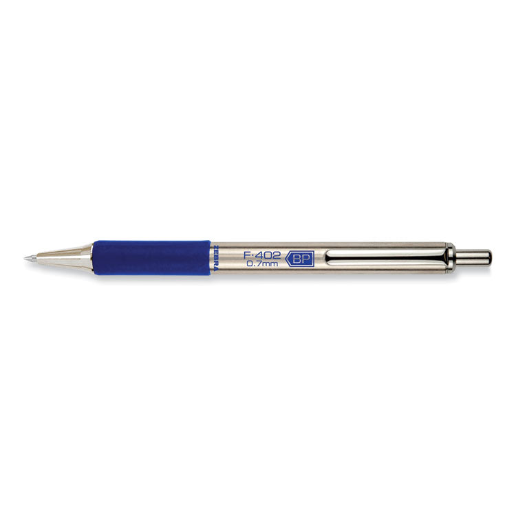 F-402 Ballpoint Pen, Retractable, Fine 0.7 mm, Blue Ink, Stainless Steel/Blue Barrel