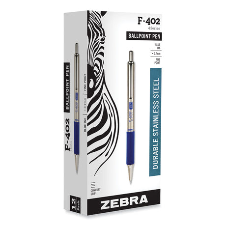 F-402 Ballpoint Pen, Retractable, Fine 0.7 mm, Blue Ink, Stainless Steel/Blue Barrel