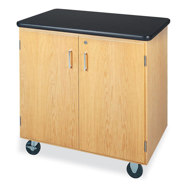 Mobile Storage Cabinet, 36w x 24d x 36h, Black/Oak