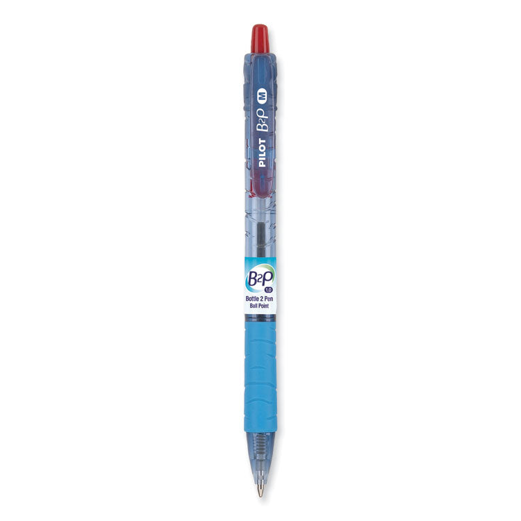 B2P Bottle-2-Pen Recycled Ballpoint Pen, Retractable, Medium 1 mm, Red Ink, Translucent Blue Barrel, Dozen