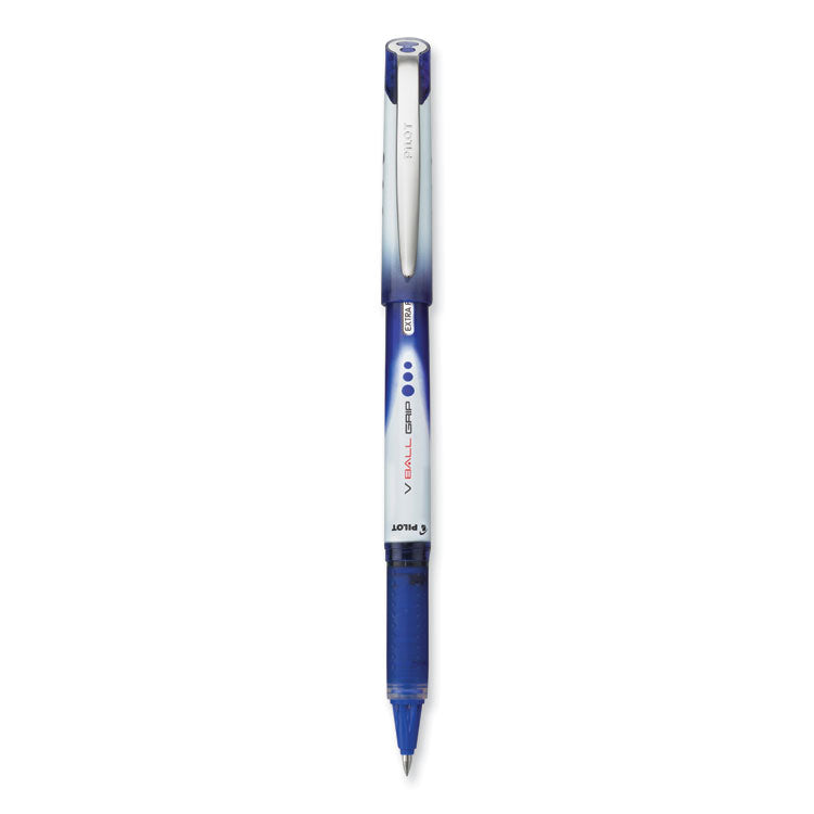 VBall Grip Liquid Ink Roller Ball Pen, Stick, Extra-Fine 0.5 mm, Blue Ink, Blue/White Barrel, Dozen