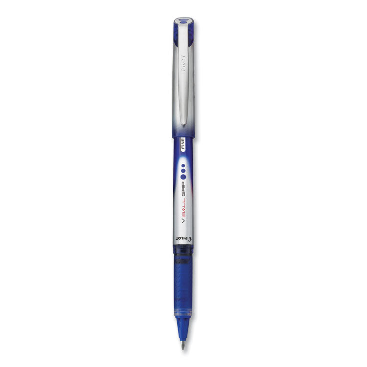 VBall Grip Liquid Ink Roller Ball Pen, Stick, Fine 0.7 mm, Blue Ink, Blue/Silver Barrel, Dozen