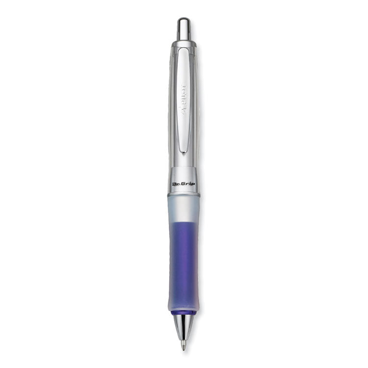 Dr. Grip Center of Gravity Ballpoint Pen, Retractable, Medium 1 mm, Black Ink, Silver/Navy Grip Barrel