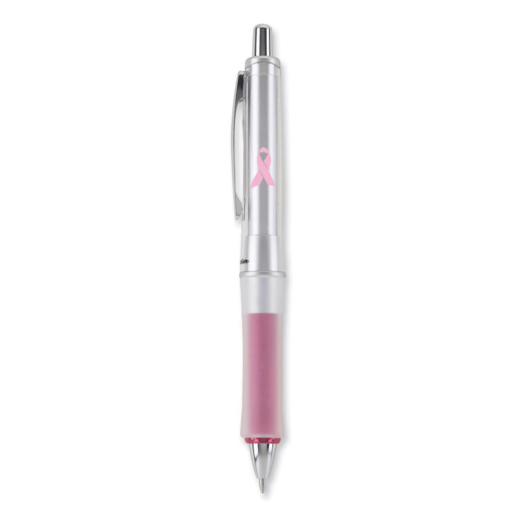 Dr. Grip Center of Gravity Breast Cancer Awareness Ballpoint Pen, Retractable, Medium 1mm, Black Ink, Silver/Pink Barrel