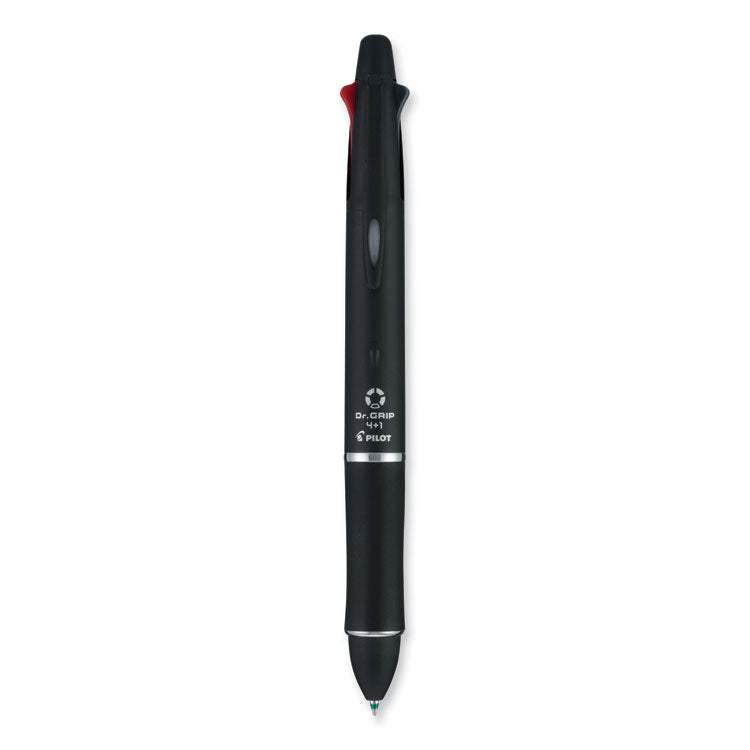 Dr. Grip 4 + 1 Multi-Color Ballpoint Pen/Pencil, Retractable, 0.7 mm Pen/0.5mm Pencil, Black/Blue/Green/Red Ink, Black Barrel