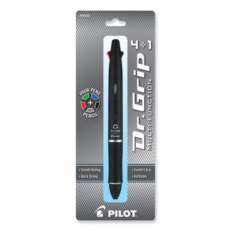 Dr. Grip 4 + 1 Multi-Color Ballpoint Pen/Pencil, Retractable, 0.7 mm Pen/0.5mm Pencil, Black/Blue/Green/Red Ink, Black Barrel