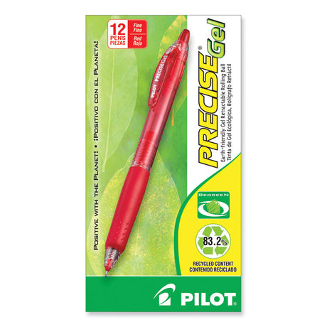 Precise Gel BeGreen Gel Pen, Retractable, Fine 0.7 mm, Red Ink, Translucent Red Barrel, Dozen