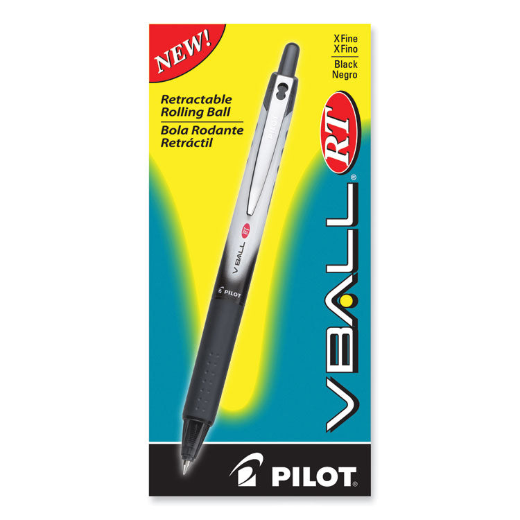 VBall RT Liquid Ink Roller Ball Pen, Retractable, Extra-Fine 0.5 mm, Black Ink, Black/White Barrel