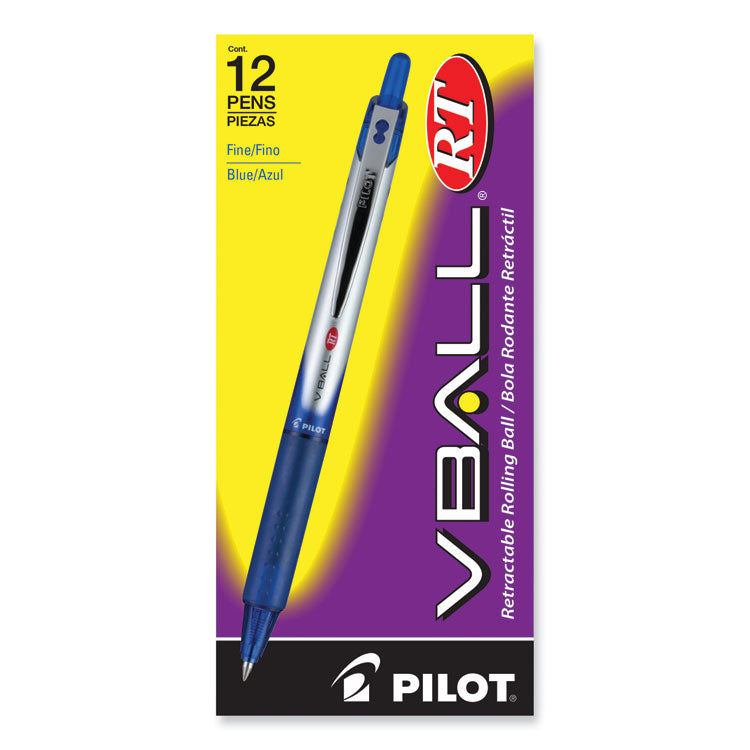 VBall RT Liquid Ink Roller Ball Pen, Retractable, Fine 0.7 mm, Blue Ink, Blue/White Barrel