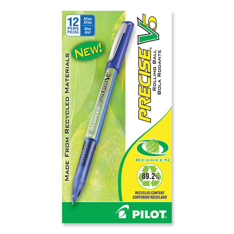 Precise V5 BeGreen Roller Ball Pen, Stick, Extra-Fine 0.5 mm, Blue Ink, Blue Barrel, Dozen