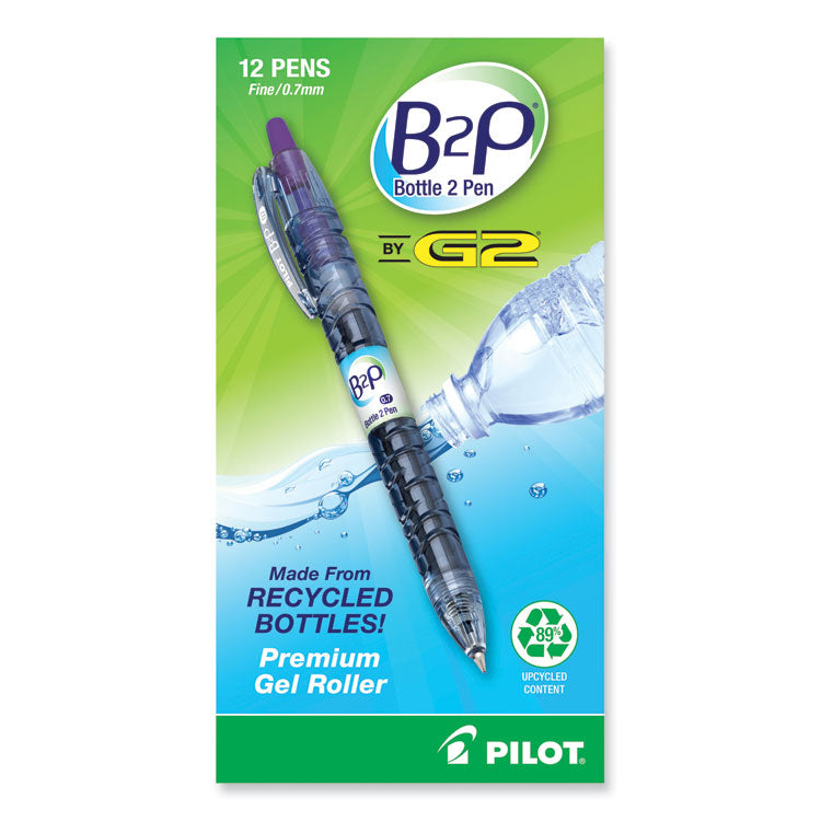 B2P Bottle-2-Pen Recycled Gel Pen, Retractable, Fine 0.7 mm, Purple Ink, Translucent Blue Barrel