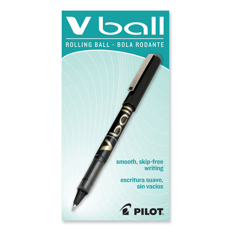 VBall Liquid Ink Roller Ball Pen, Stick, Fine 0.7 mm, Black Ink, Black/Clear Barrel, Dozen