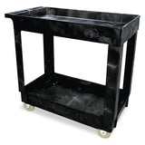 Service/Utility Carts, Plastic, 2 Shelves, 500 lb Capacity, 34.13" x 17.38" x 32.38", Black