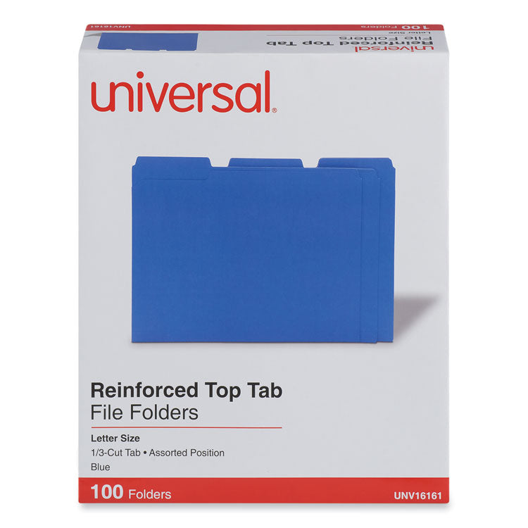 Reinforced Top-Tab File Folders, 1/3-Cut Tabs: Assorted, Letter Size, 1" Expansion, Blue, 100/Box