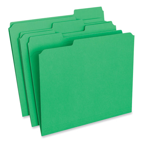 Reinforced Top-Tab File Folders, 1/3-Cut Tabs: Assorted, Letter Size, 1" Expansion, Green, 100/Box