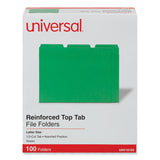 Reinforced Top-Tab File Folders, 1/3-Cut Tabs: Assorted, Letter Size, 1" Expansion, Green, 100/Box