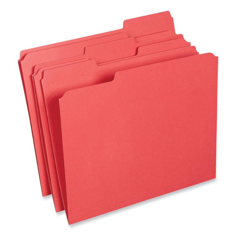 Reinforced Top-Tab File Folders, 1/3-Cut Tabs: Assorted, Letter Size, 1" Expansion, Red, 100/Box