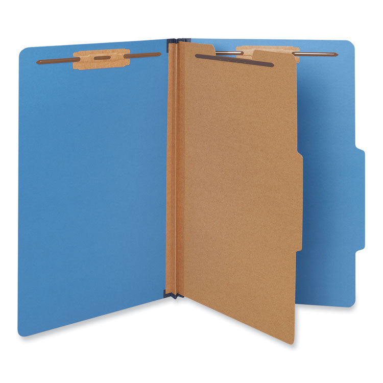 Bright Colored Pressboard Classification Folders, 2" Expansion, 1 Divider, 4 Fasteners, Legal Size, Cobalt Blue, 10/Box