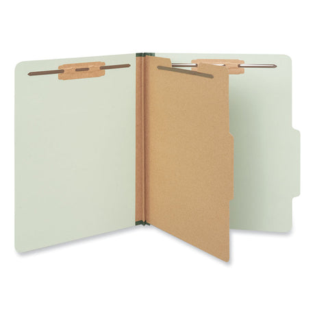 Four-Section Pressboard Classification Folders, 2" Expansion, 1 Divider, 4 Fasteners, Letter Size, Green Exterior, 10/Box