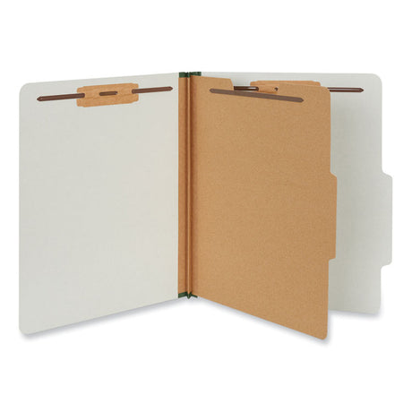 Four-Section Pressboard Classification Folders, 2" Expansion, 1 Divider, 4 Fasteners, Letter Size, Gray Exterior, 10/Box