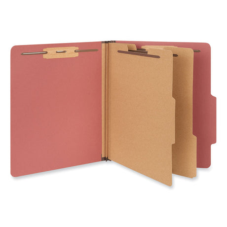 Six-Section Pressboard Classification Folders, 2" Expansion, 2 Dividers, 6 Fasteners, Letter Size, Red Exterior, 10/Box