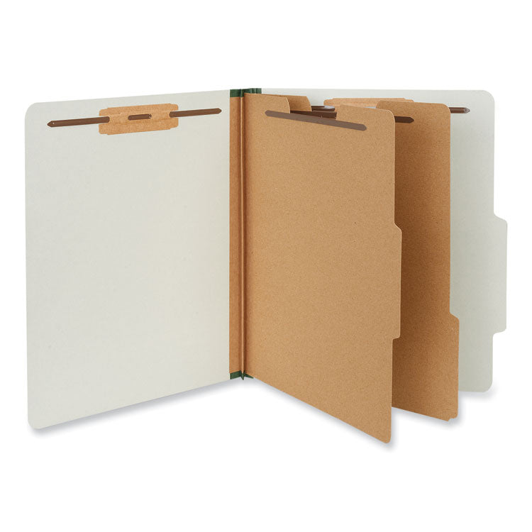 Six-Section Pressboard Classification Folders, 2" Expansion, 2 Dividers, 6 Fasteners, Letter Size, Gray Exterior, 10/Box