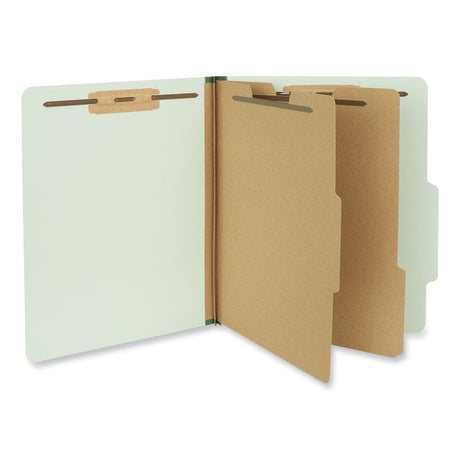 Six-Section Pressboard Classification Folders, 2" Expansion, 2 Dividers, 6 Fasteners, Letter Size, Gray-Green, 10/Box