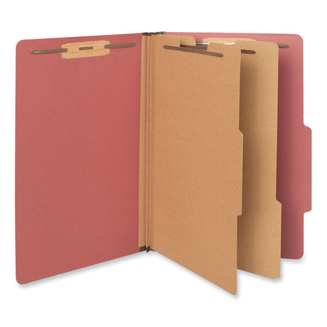 Six-Section Pressboard Classification Folders, 2" Expansion, 2 Dividers, 6 Fasteners, Legal Size, Red Exterior, 10/Box