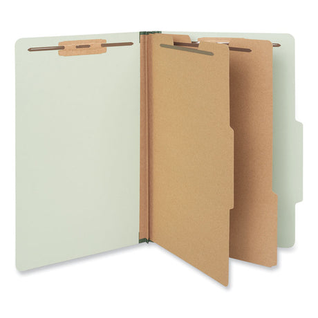 Six-Section Pressboard Classification Folders, 2" Expansion, 2 Dividers, 6 Fasteners, Legal Size, Green Exterior, 10/Box