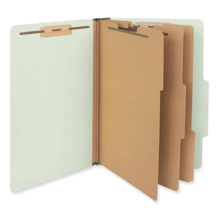 Eight-Section Pressboard Classification Folders, 3" Expansion, 3 Dividers, 8 Fasteners, Legal Size, Green Exterior, 10/Box