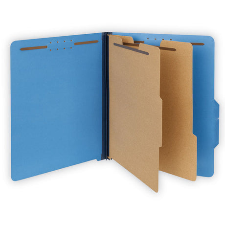 Bright Colored Pressboard Classification Folders, 2" Expansion, 2 Dividers, 6 Fasteners, Letter Size, Cobalt Blue, 10/Box