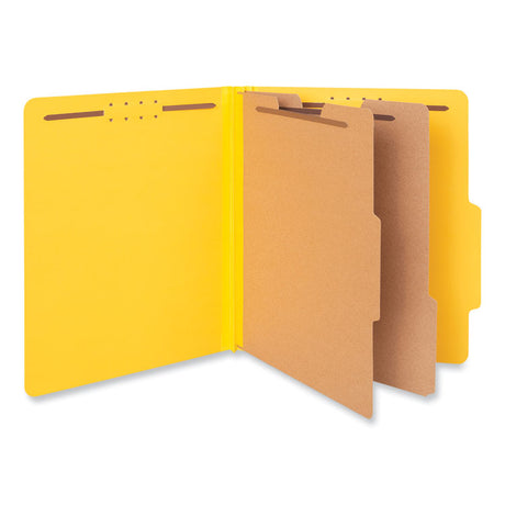 Bright Colored Pressboard Classification Folders, 2" Expansion, 2 Dividers, 6 Fasteners, Letter Size, Yellow Exterior, 10/Box