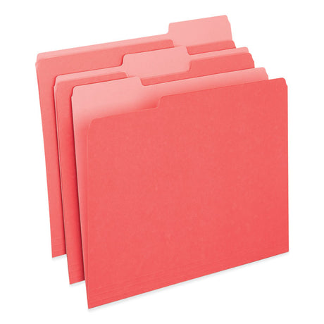 Deluxe Colored Top Tab File Folders, 1/3-Cut Tabs: Assorted, Letter Size, Red/Light Red, 100/Box