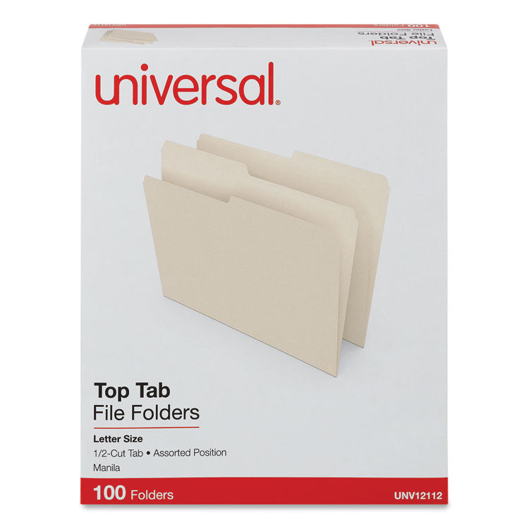 Top Tab File Folders, 1/2-Cut Tabs: Assorted, Letter Size, 0.75" Expansion, Manila, 100/Box