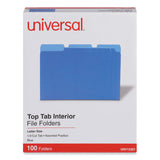 Interior File Folders, 1/3-Cut Tabs: Assorted, Letter Size, 11-pt Stock, Blue, 100/Box