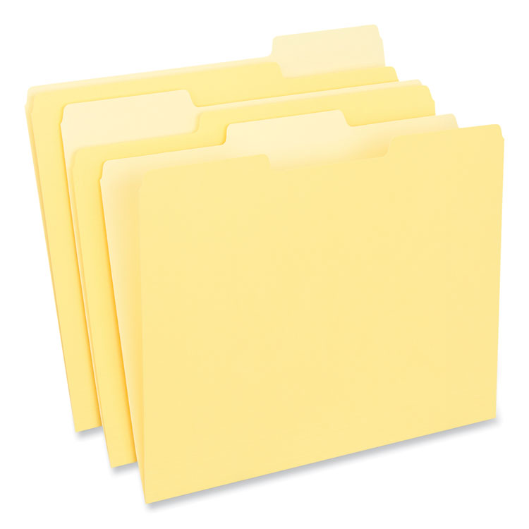 Interior File Folders, 1/3-Cut Tabs: Assorted, Letter Size, 11-pt Stock, Yellow, 100/Box