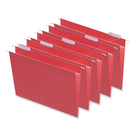 Deluxe Bright Color Hanging File Folders, Letter Size, 1/5-Cut Tabs, Red, 25/Box