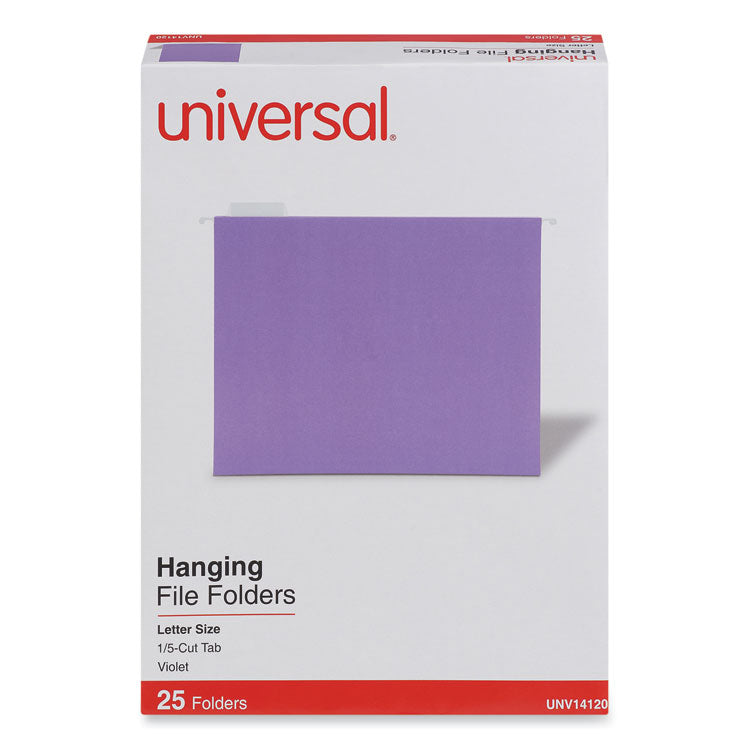 Deluxe Bright Color Hanging File Folders, Letter Size, 1/5-Cut Tabs, Violet, 25/Box