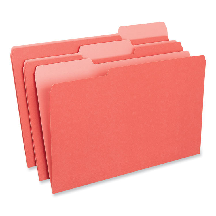 Interior File Folders, 1/3-Cut Tabs: Assorted, Legal Size, 11-pt Stock, Red, 100/Box