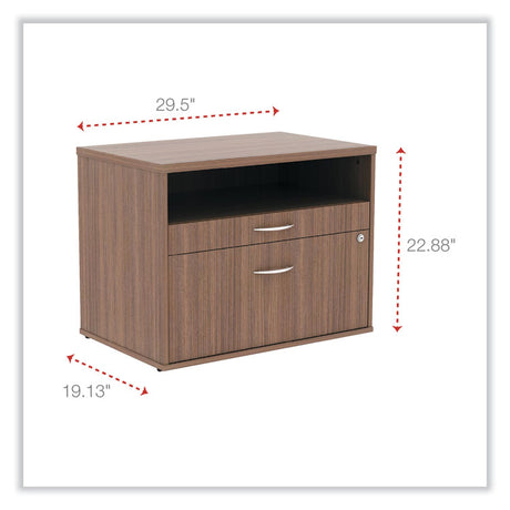 Alera Open Office Desk Series Low File Cabinet Credenza, 2-Drawer: Pencil/File, Legal/Letter, 1 Shelf,Walnut,29.5x19.13x22.88