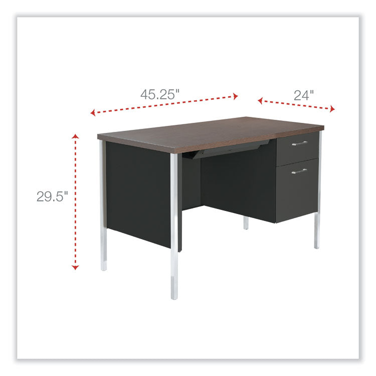 Single Pedestal Steel Desk, 45.25" x 24" x 29.5", Mocha/Black, Chrome Legs