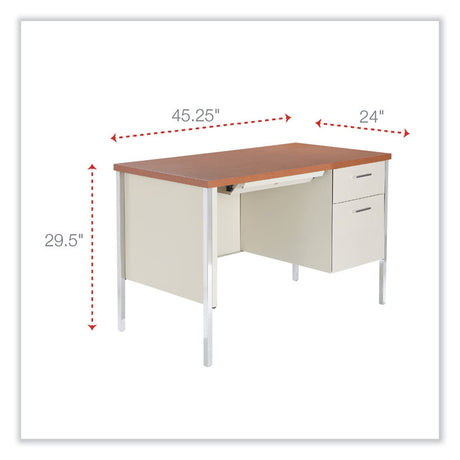 Single Pedestal Steel Desk, 45.25" x 24" x 29.5", Cherry/Putty, Chrome-Plated Legs